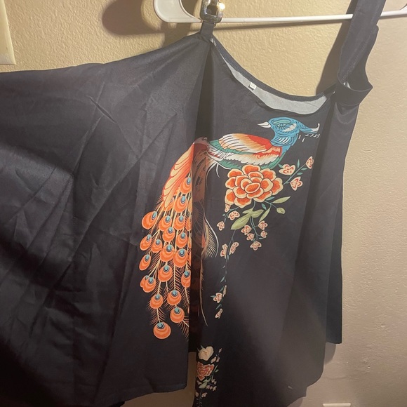 Plus Size Ladies Short Sleeve Cold Shoulder Top Shirts peacock Loose Blouse -1XL - Picture 8 of 9